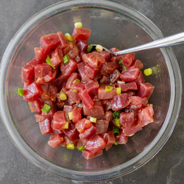 Poke tuna in a bowl
