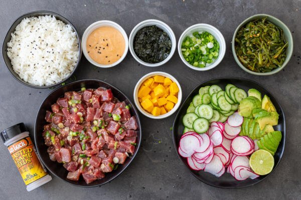 Ingredients for the poke bowl