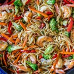 Shrimp Lo mein in a pan