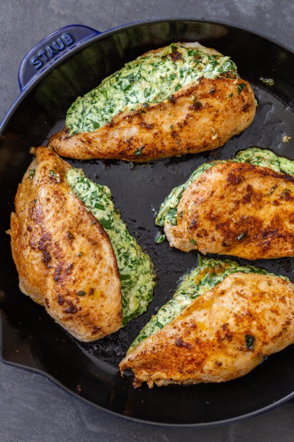 Stuffed chicken in a skillet