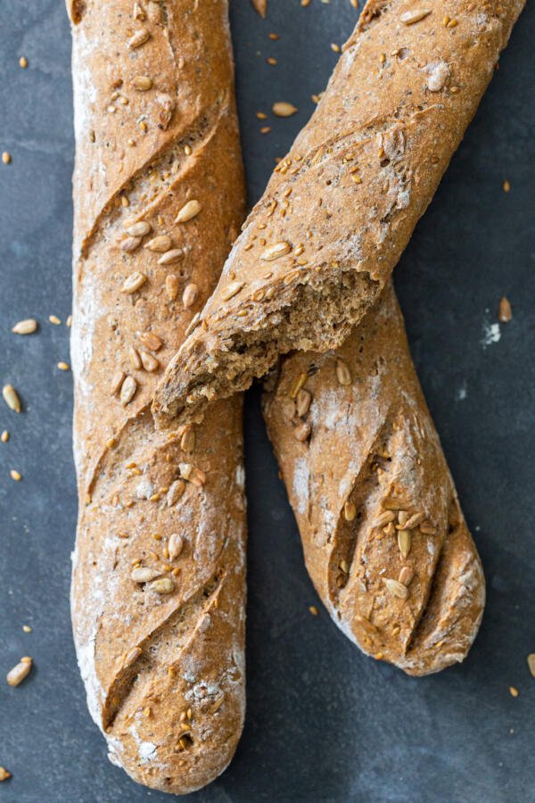 baguette on a counter