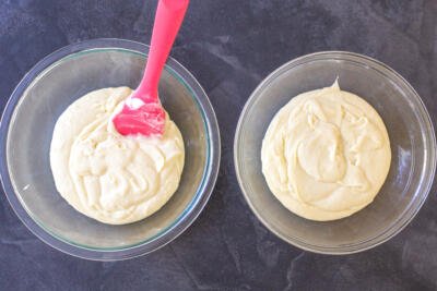 cake batter in two bowls