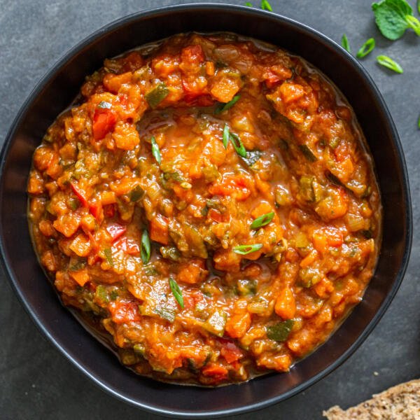 A bowl with zucchini Ikra spread