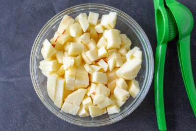 Diced apples in a bowl