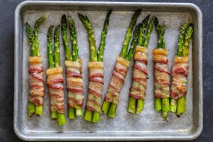 Baked asparagus with bacon wrapped