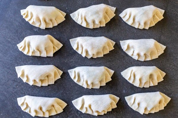 Made raw Gyoza on a table