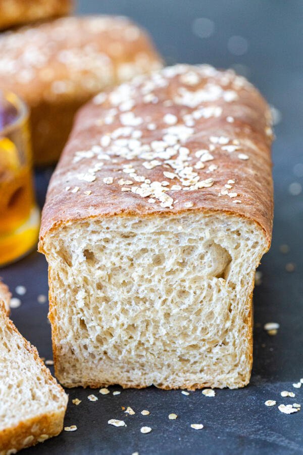 Honey wheat bread cut open 