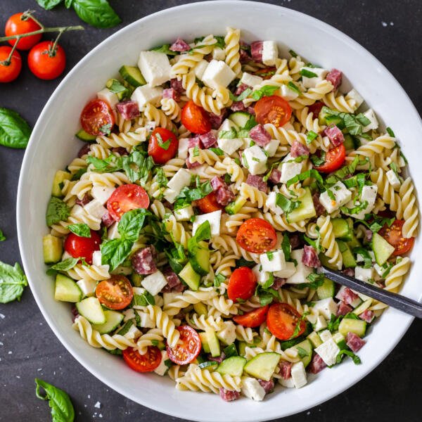 Italian pasta salad in a bowl
