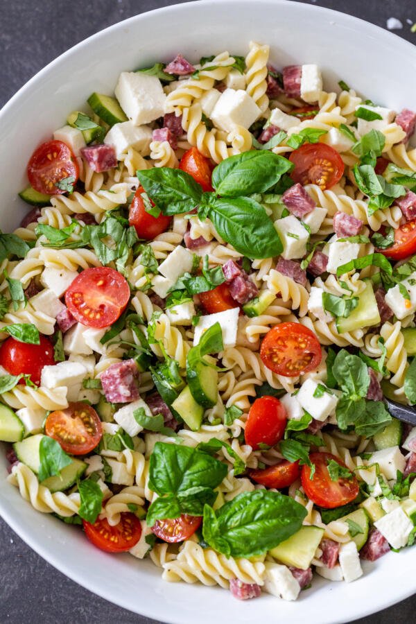 Italian pasta salad in a bowl