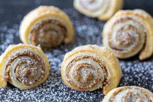 Baked Rugelach with powdered sugar