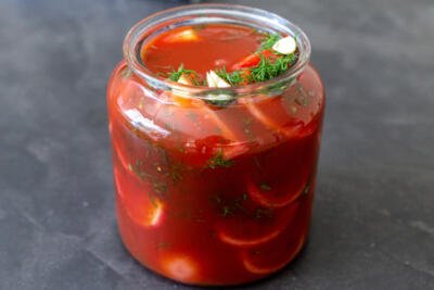 Marinated tomatoes in a jar