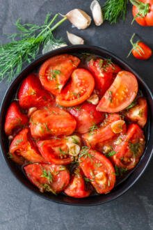 Marinated tomatoes in a bowl