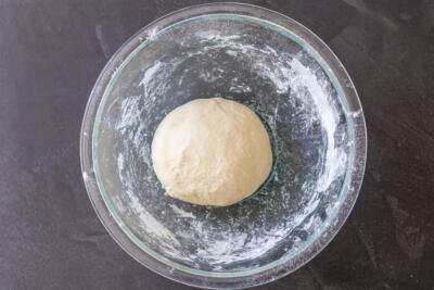 Kneaded naan dough in a bowl