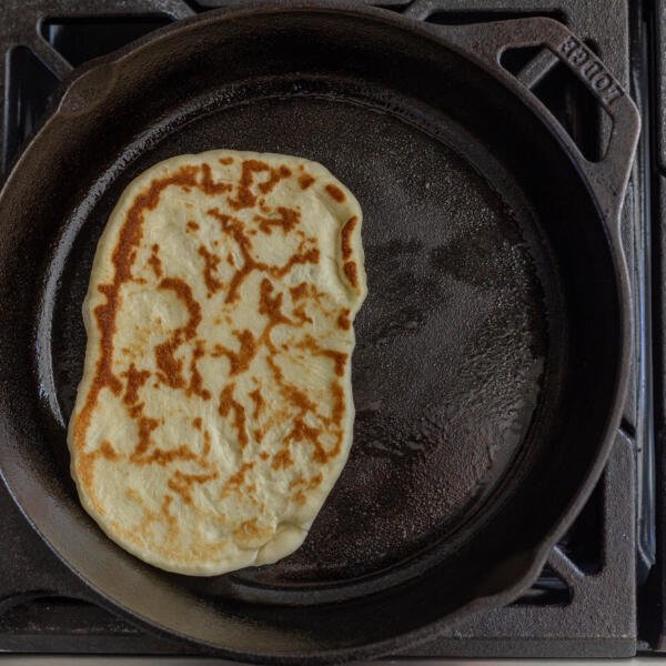 Naan on a skillet