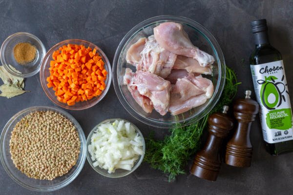 Ingredients for lentin chicken soup