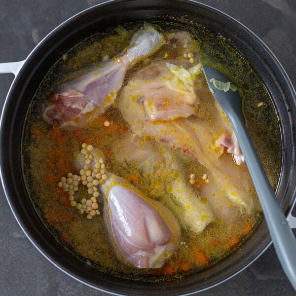 broth with chicken, broth and lentils