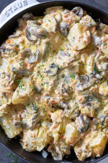 Cream Mushroom Potatoes in a pan