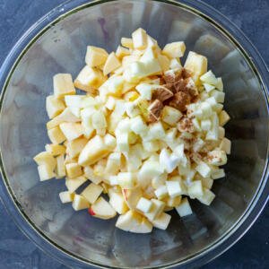 Apples sugar and cinnamon in a bowl