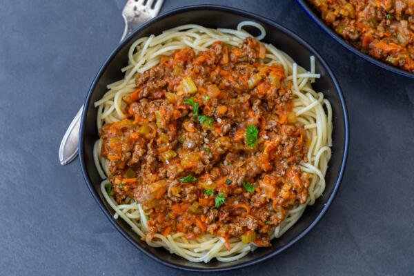 Beef Bolognese with noodles