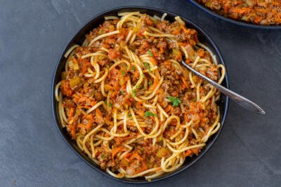 Beef Bolognese with noodles