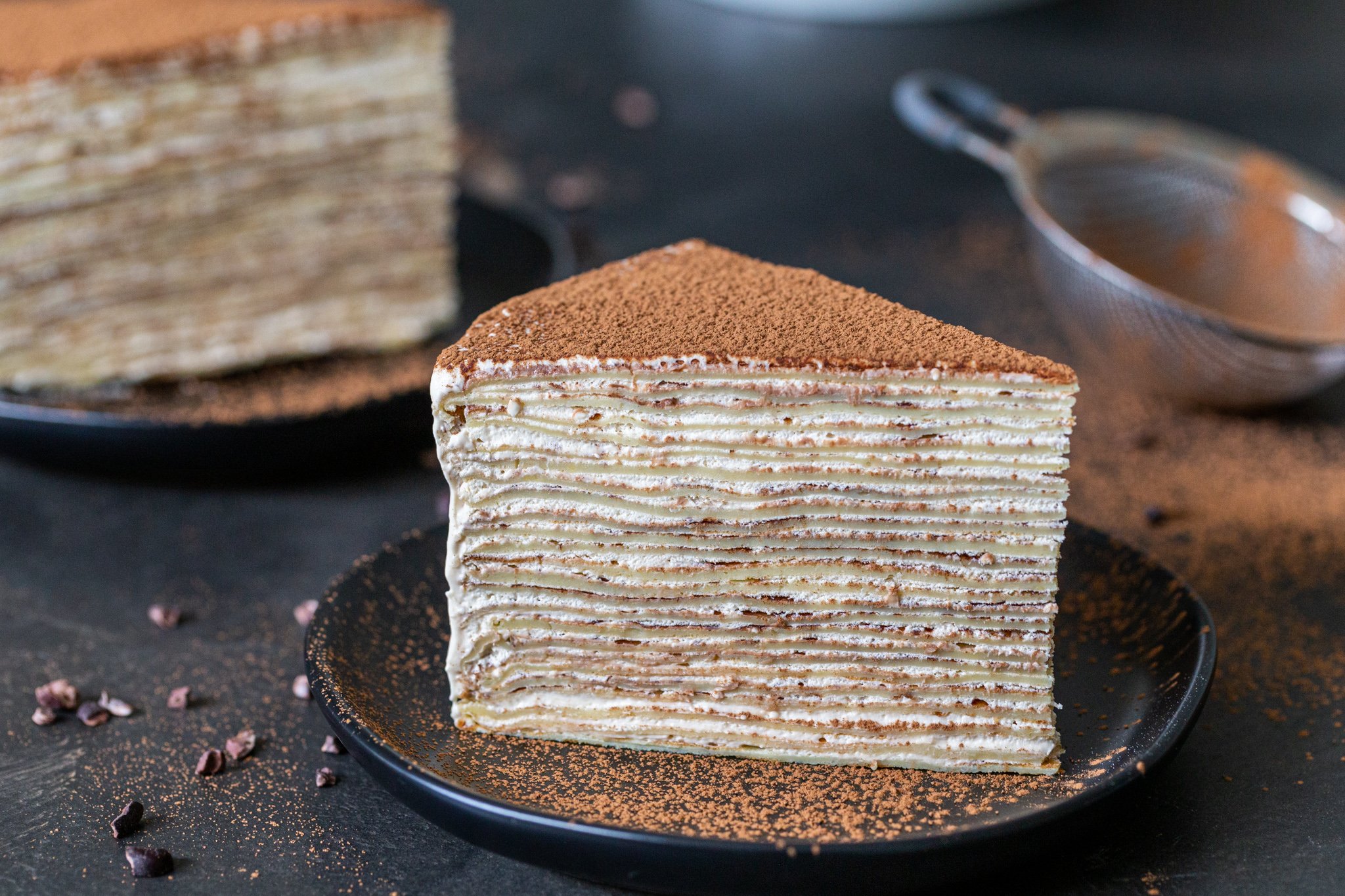 How To Make Chocolate Crepe Cake - The Best Vegan Crepe Cake - Whisk me Free
