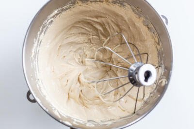 Tiramisu cream in a mixing bowl