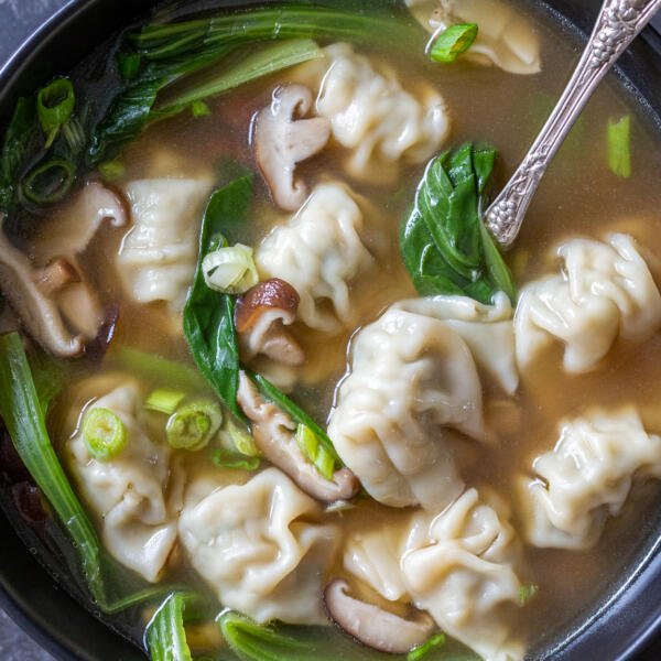 A bowl of wonton soup