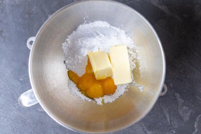 butter, sugar and egg yolks in a bowl