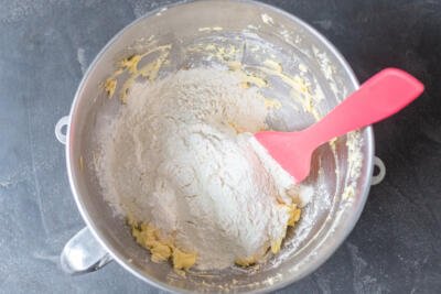 flour added to the dough in a mixing bowl