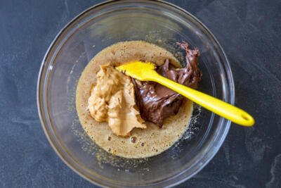 nutella and peanut butter added to wet ingredients