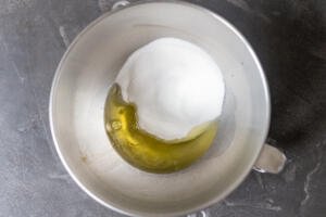 kitchen aid bowl with egg whits and sugar