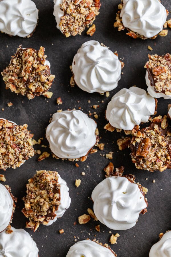 Meringue Cookies dipped in chocolate and nuts