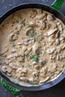 Mushroom Gravy in a pan.