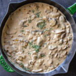 Gravy in a pan.