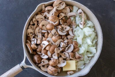 mushroom onion and butter in a pan