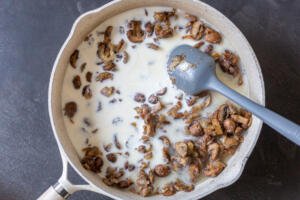 mushrooms with cream in a pan