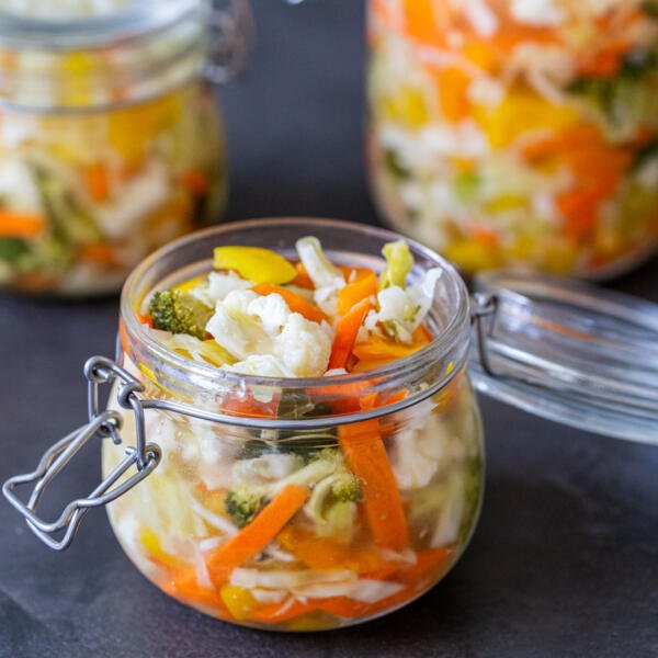 a jar of pickled vegetables