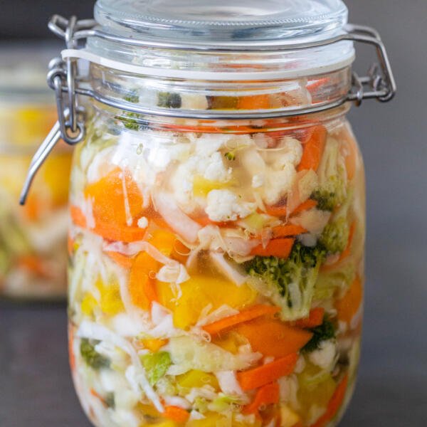 a jar of pickled vegetables