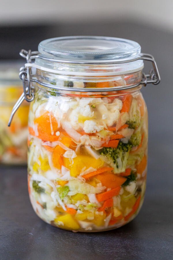 a jar of pickled vegetables