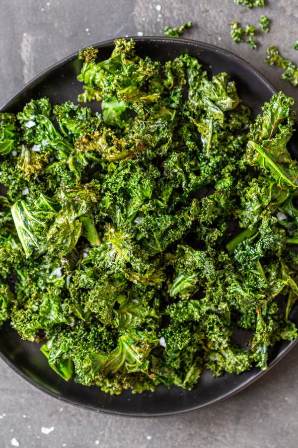 Air fryer kale chips on a plate