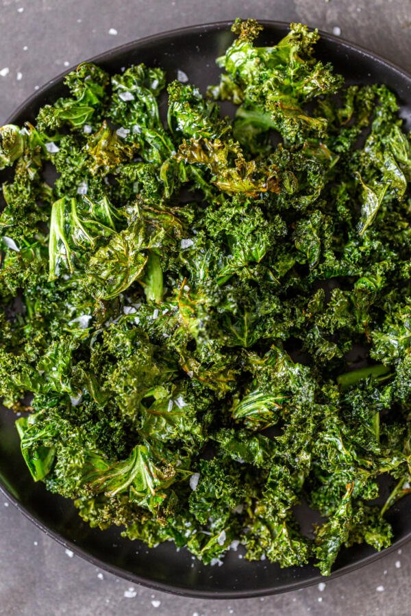 Air fryer kale chips on a plate