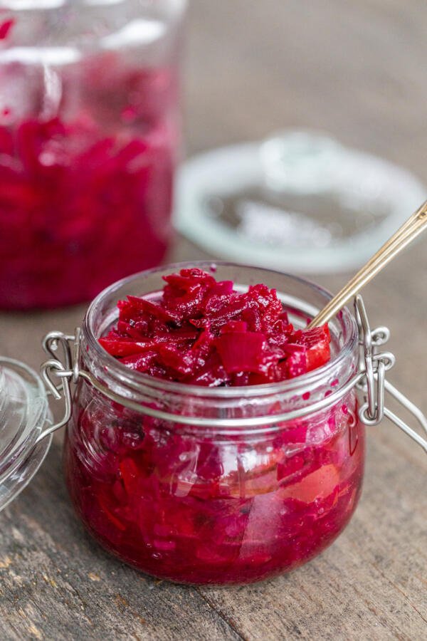 Marinated beets salad in jars