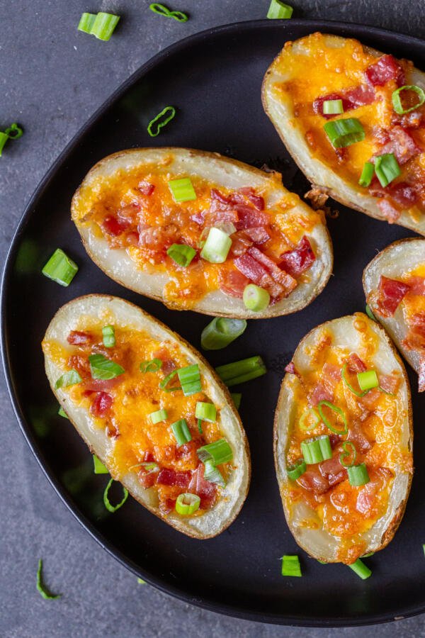 Air fryer potato skins on a plate