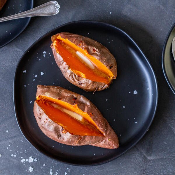 Air fryer sweet potato on a plate