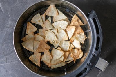 air fried tortilla chips in a basket