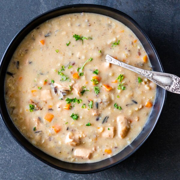 a bowl of chicken wild rice soup