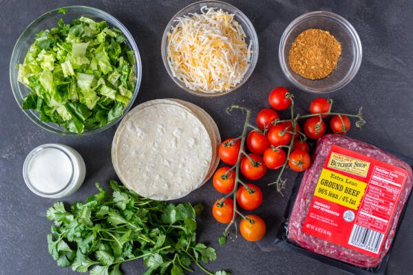 Ingredients for ground beef tacos