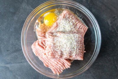 ground meat, egg and seasoning in a large bowl