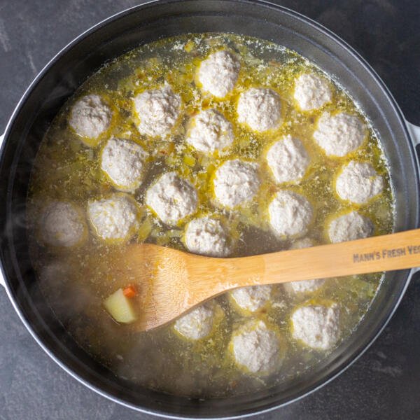 Meatballs in a pot of soup