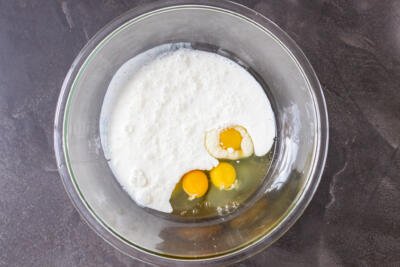 buttermilk and eggs in a bowl